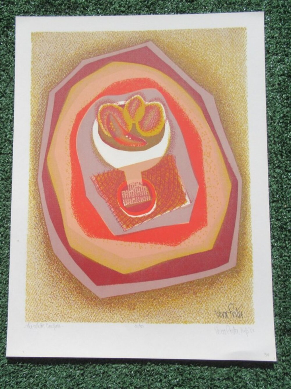 Veva Porter The White Compote 16" x 12" Serigraph Numbered Signed MCM Art Print